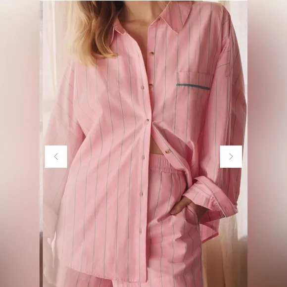 Anthropologie Oversized Pink Striped Pajama Shirt Size L. NWT