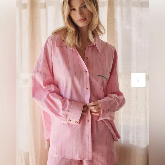 Anthropologie Oversized Pink Striped Pajama Shirt Size L. NWT