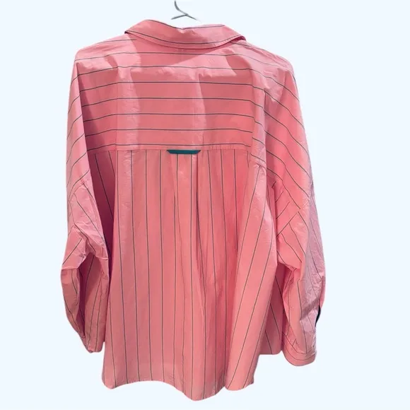 Anthropologie Oversized Pink Striped Pajama Shirt Size L. NWT