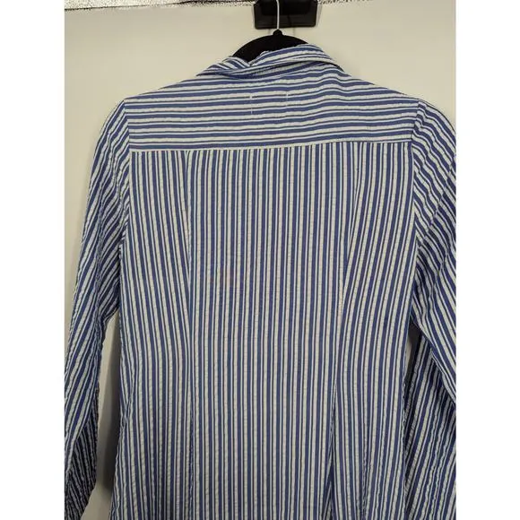 ANTHROPOLOGIE Porridge Tie Front Striped Shirt Dress Blue White XS Midi Maxi