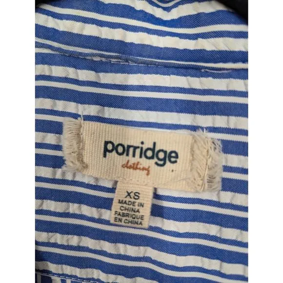 ANTHROPOLOGIE Porridge Tie Front Striped Shirt Dress Blue White XS Midi Maxi