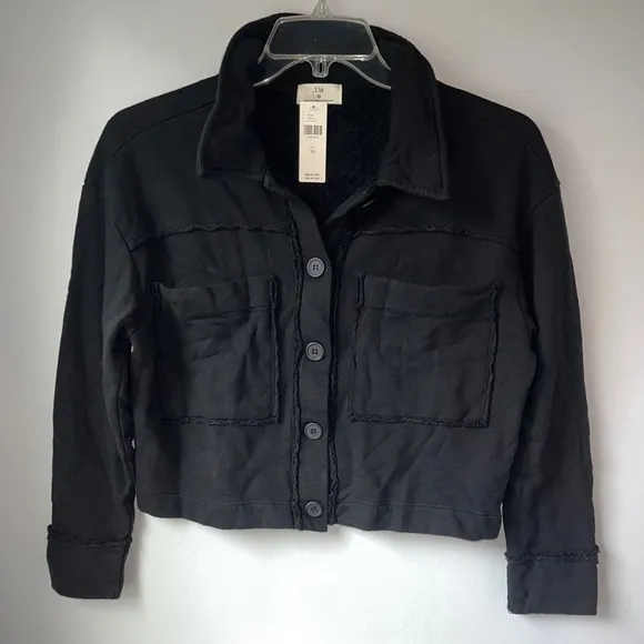 Anthropologie t.La French Terry Lined Black Crop Jacket
