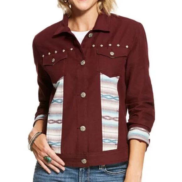 Ariat La Madre Jacket Women Medium Burgundy Aztec Shacket Western Button Cowgirl