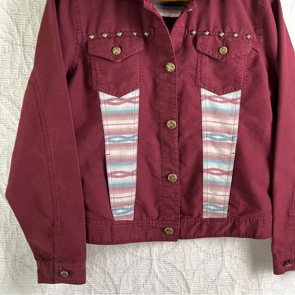 Ariat La Madre Jacket Women Medium Burgundy Aztec Shacket Western Button Cowgirl