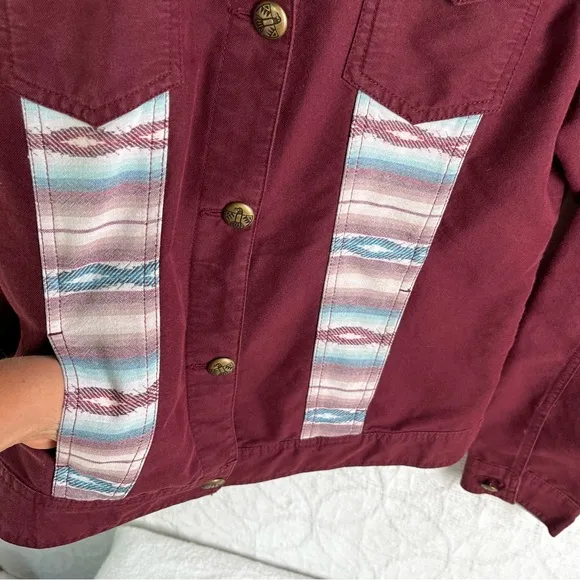 Ariat La Madre Jacket Women Medium Burgundy Aztec Shacket Western Button Cowgirl