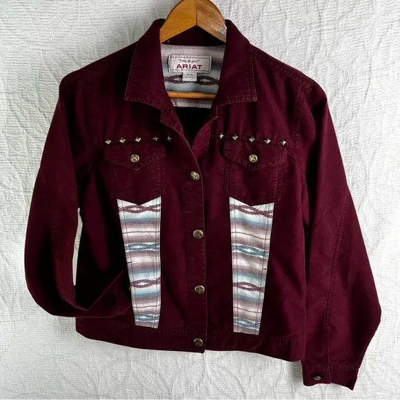 Ariat La Madre Jacket Women Medium Burgundy Aztec Shacket Western Button Cowgirl