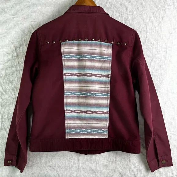 Ariat La Madre Jacket Women Medium Burgundy Aztec Shacket Western Button Cowgirl