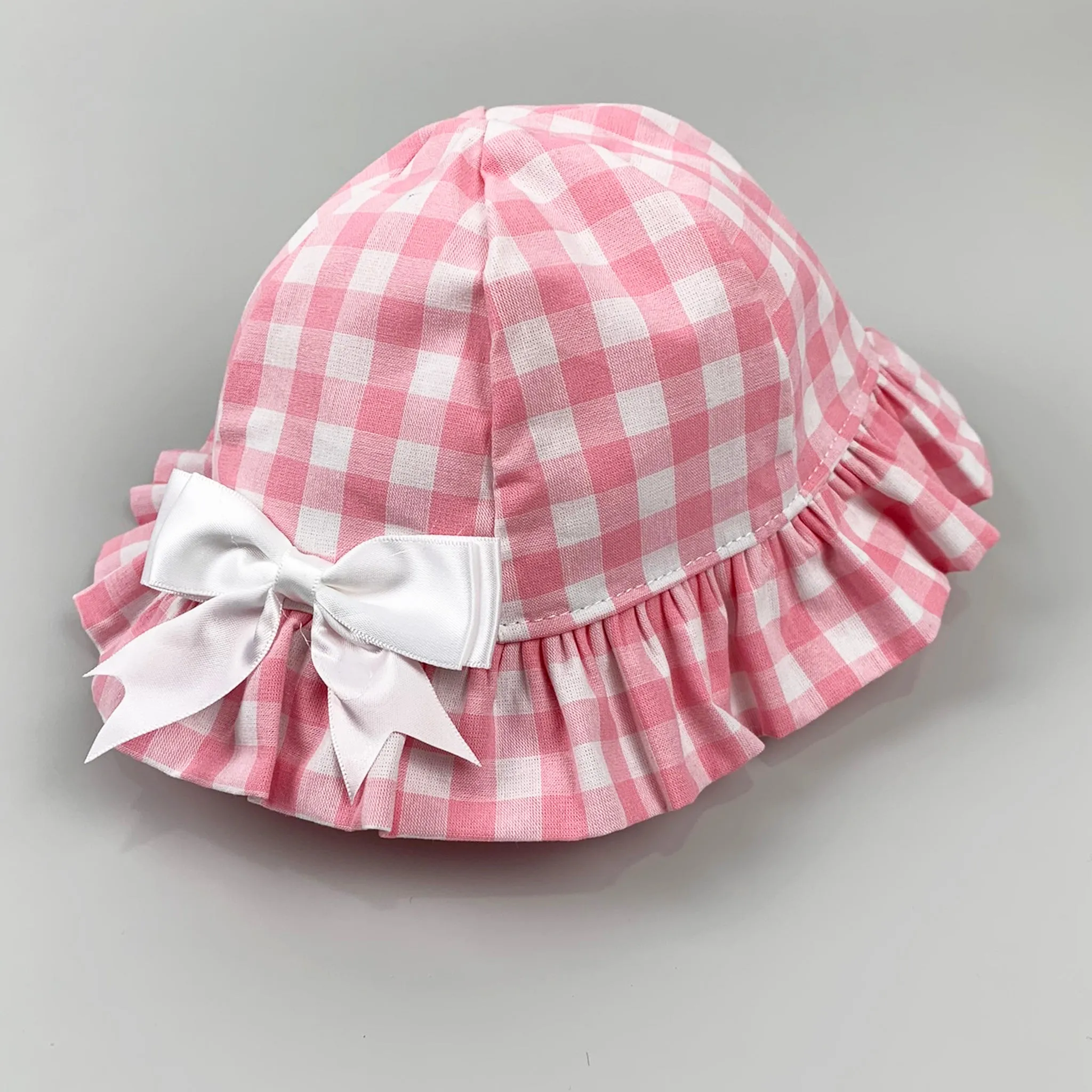 Baby Girls Sunhat - Pink Gingham with Bow