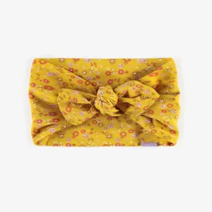 Bandeau jaune à motifs en viscose, enfant || Yellow patterned headband in viscose, child