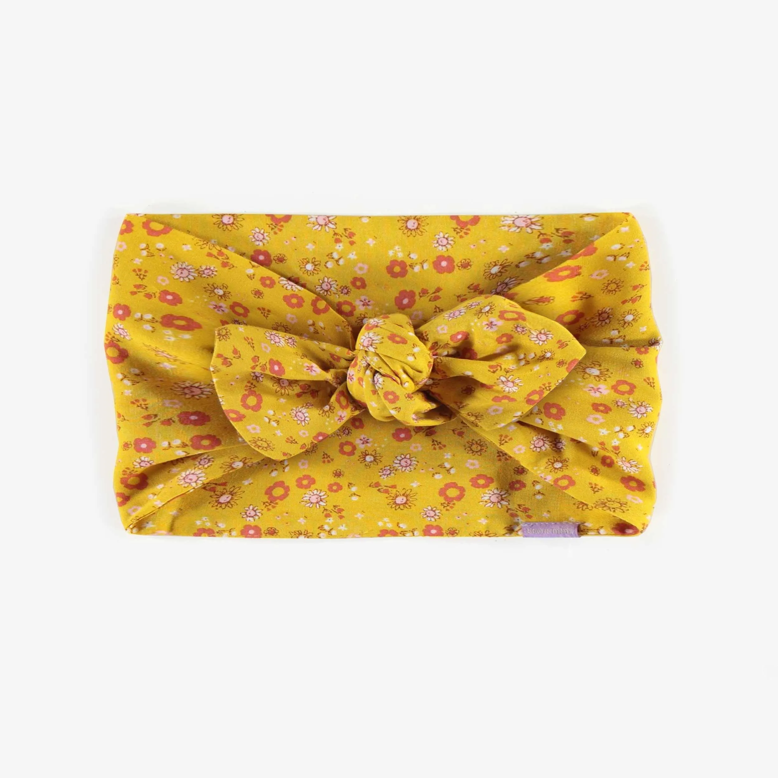 Bandeau jaune à motifs en viscose, enfant || Yellow patterned headband in viscose, child