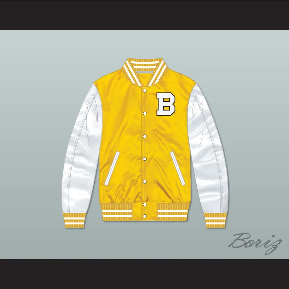 Bannon High School Yellow/ White Varsity Letterman Satin Bomber Jacket