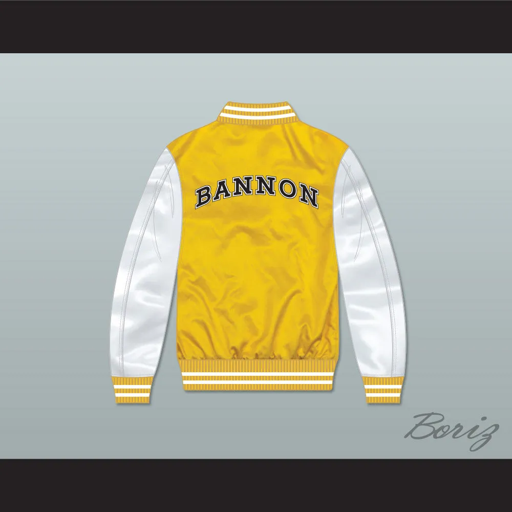 Bannon High School Yellow/ White Varsity Letterman Satin Bomber Jacket