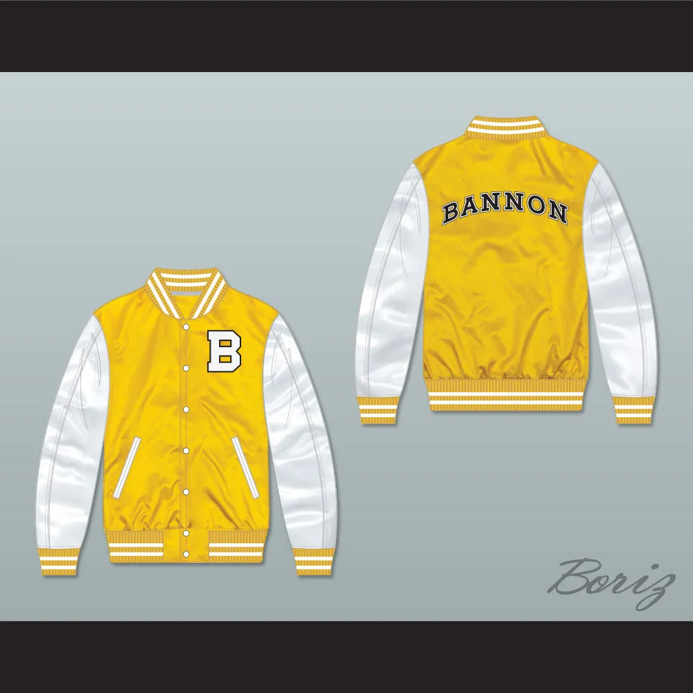 Bannon High School Yellow/ White Varsity Letterman Satin Bomber Jacket