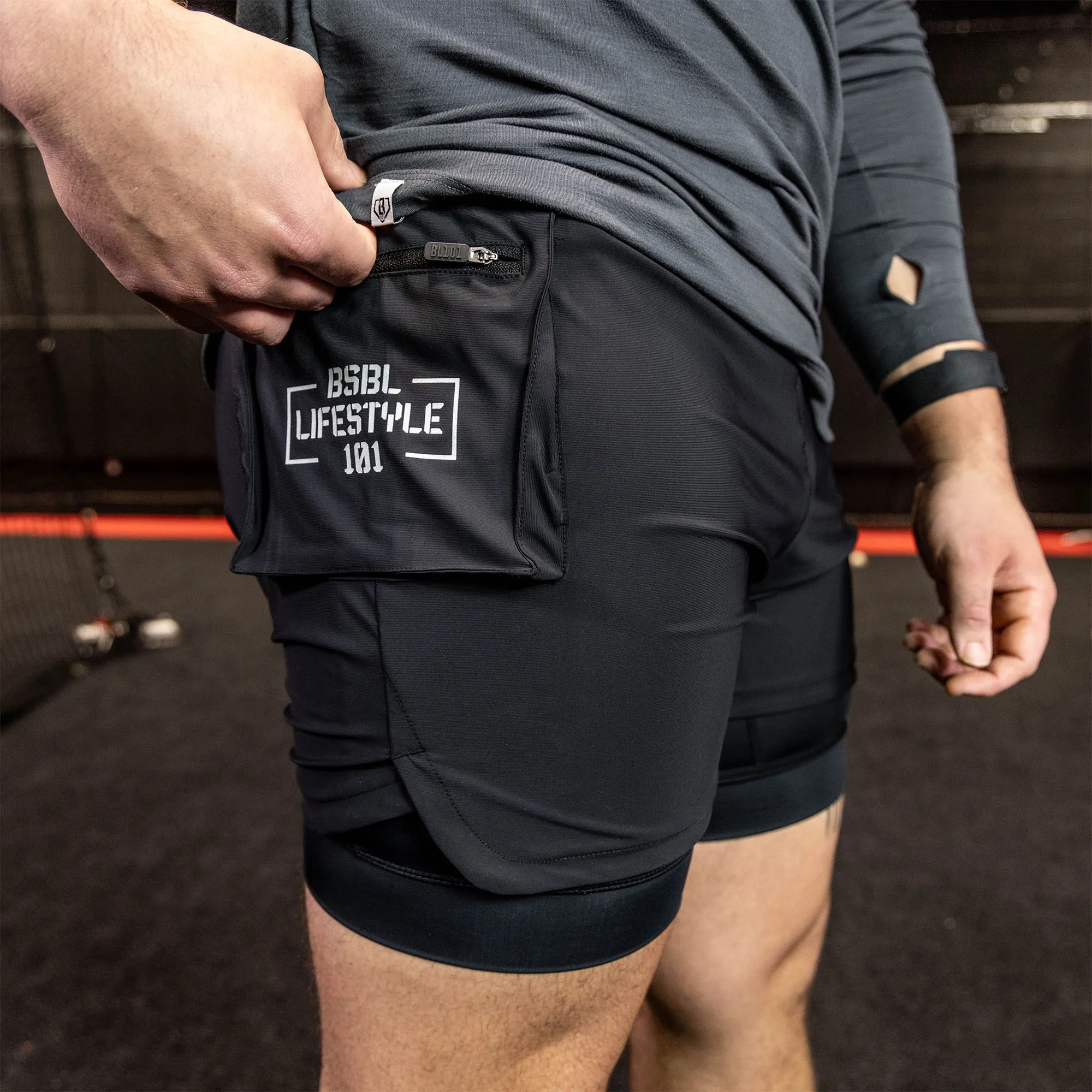 Batter's Box Cargo Youth Shorts with Liner - Black