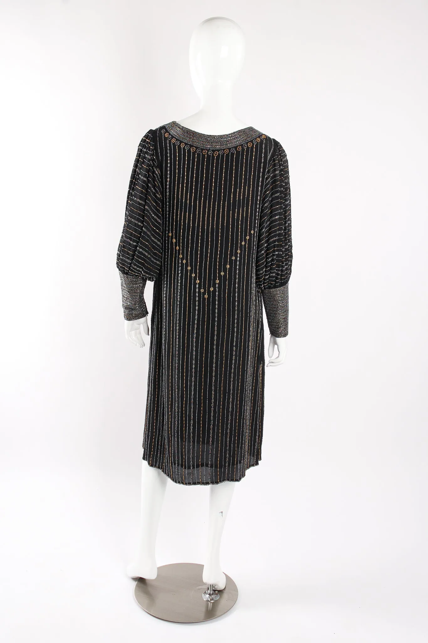 Bead Striped Silk Shift Dress