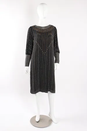Bead Striped Silk Shift Dress
