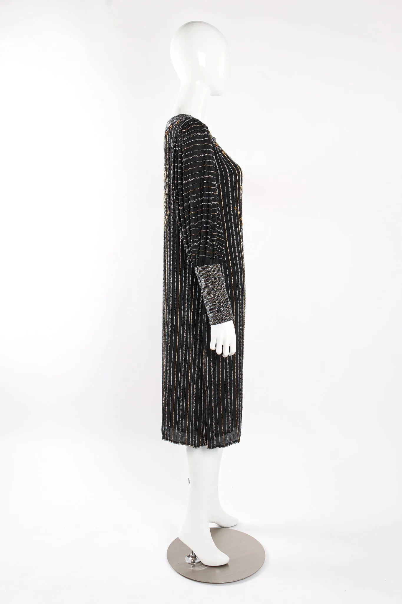 Bead Striped Silk Shift Dress