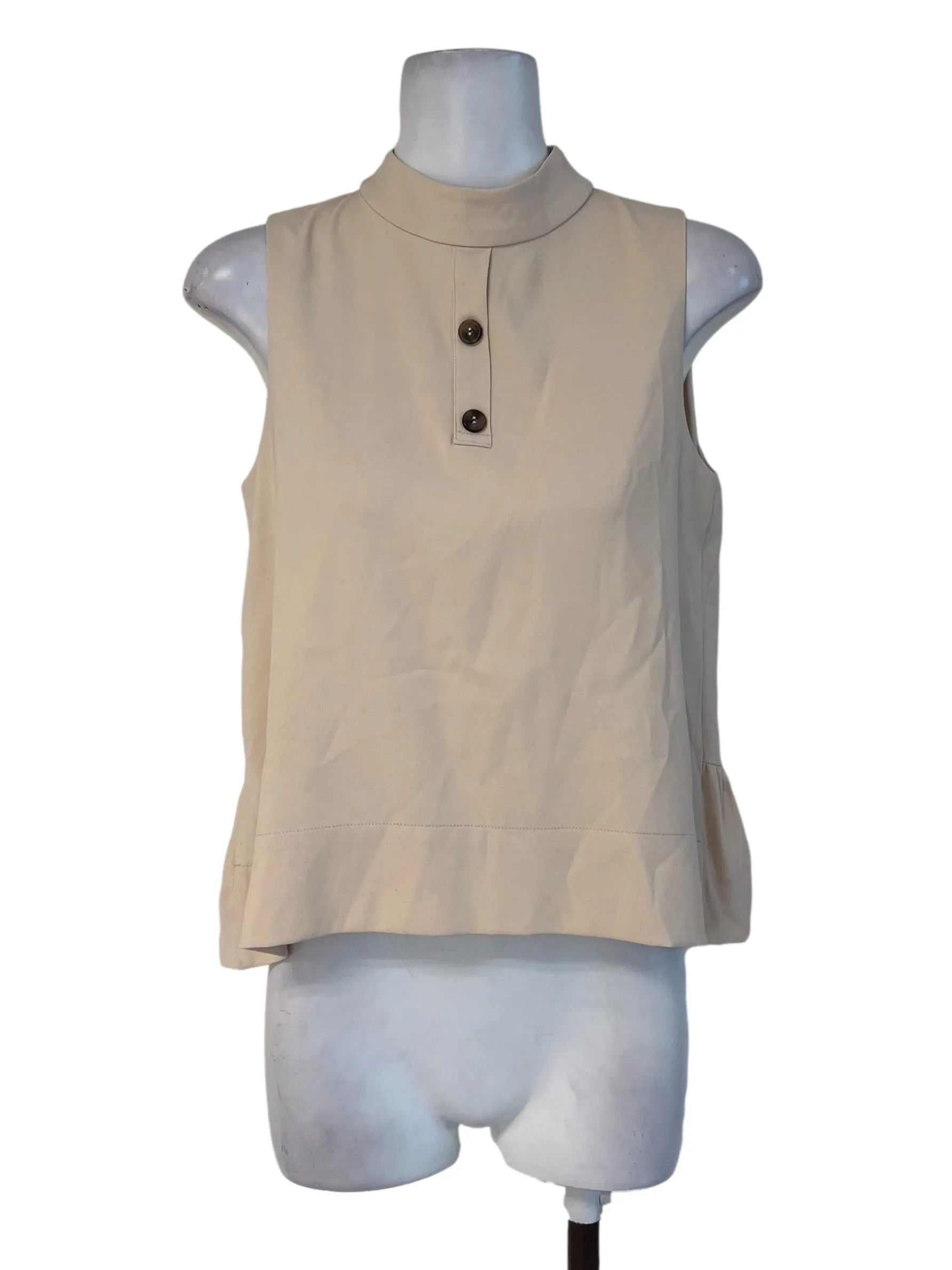 Beige Mandarin Sleeveless Top