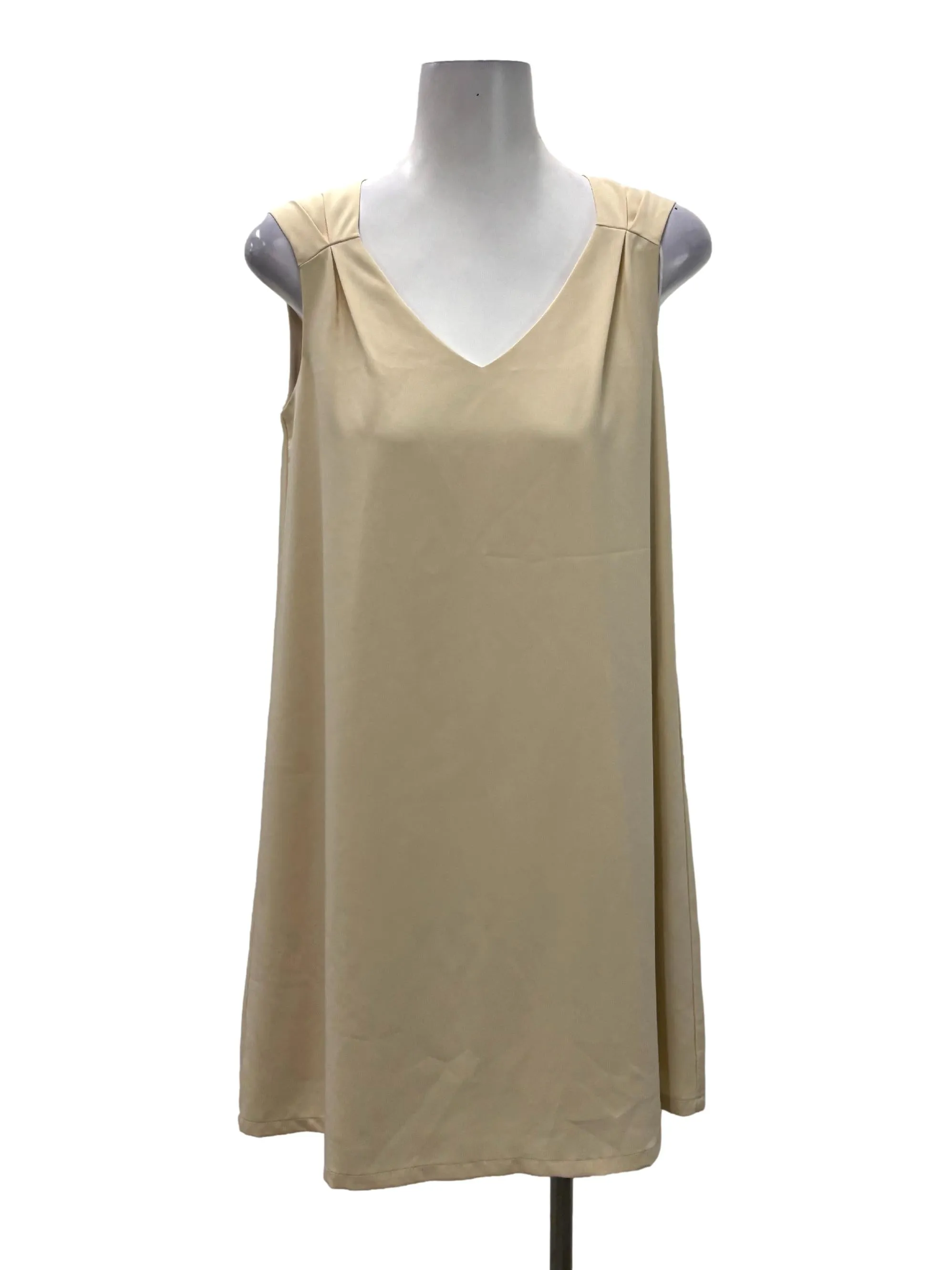 Beige V-Neck Sleeveless Mini Shift Dress