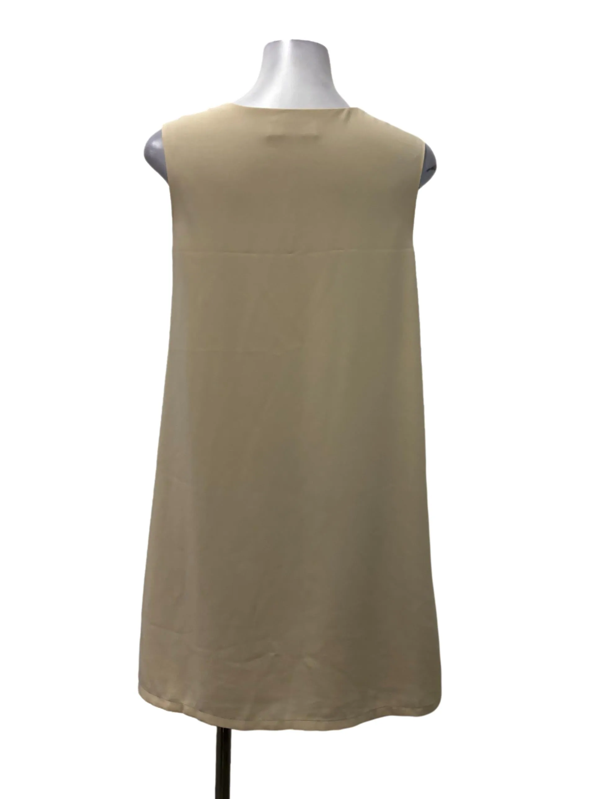 Beige V-Neck Sleeveless Mini Shift Dress
