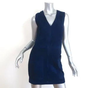 Belstaff Fringed Suede Mini Dress Brigitte Navy Size 40 Sleeveless V-Neck Shift