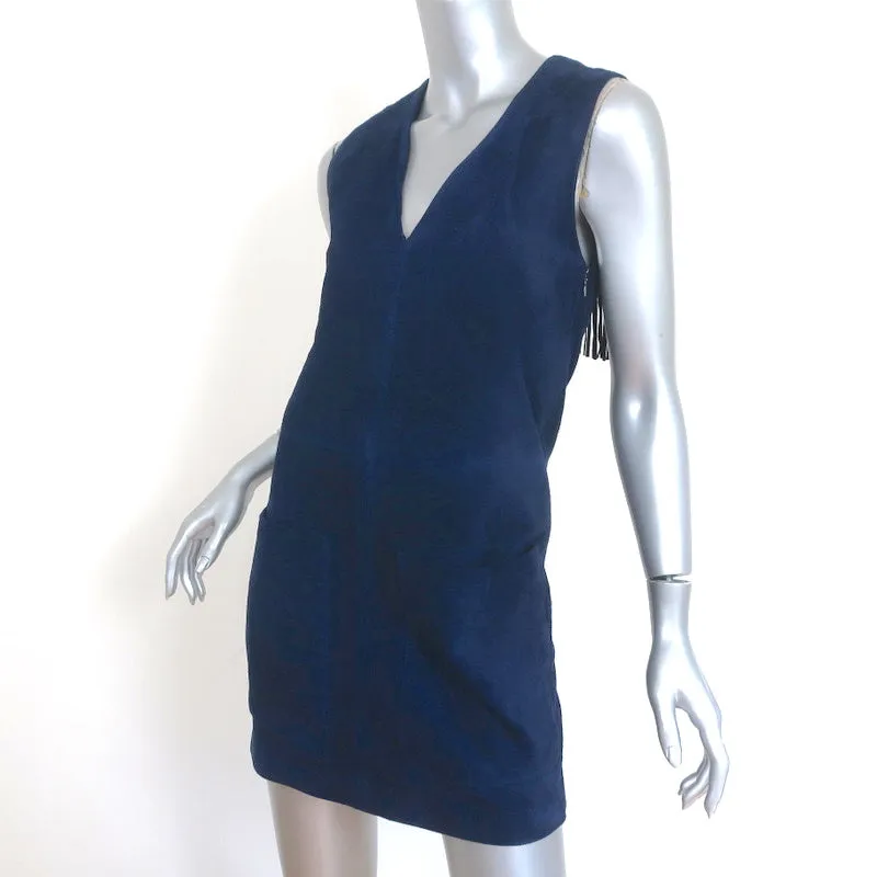 Belstaff Fringed Suede Mini Dress Brigitte Navy Size 40 Sleeveless V-Neck Shift