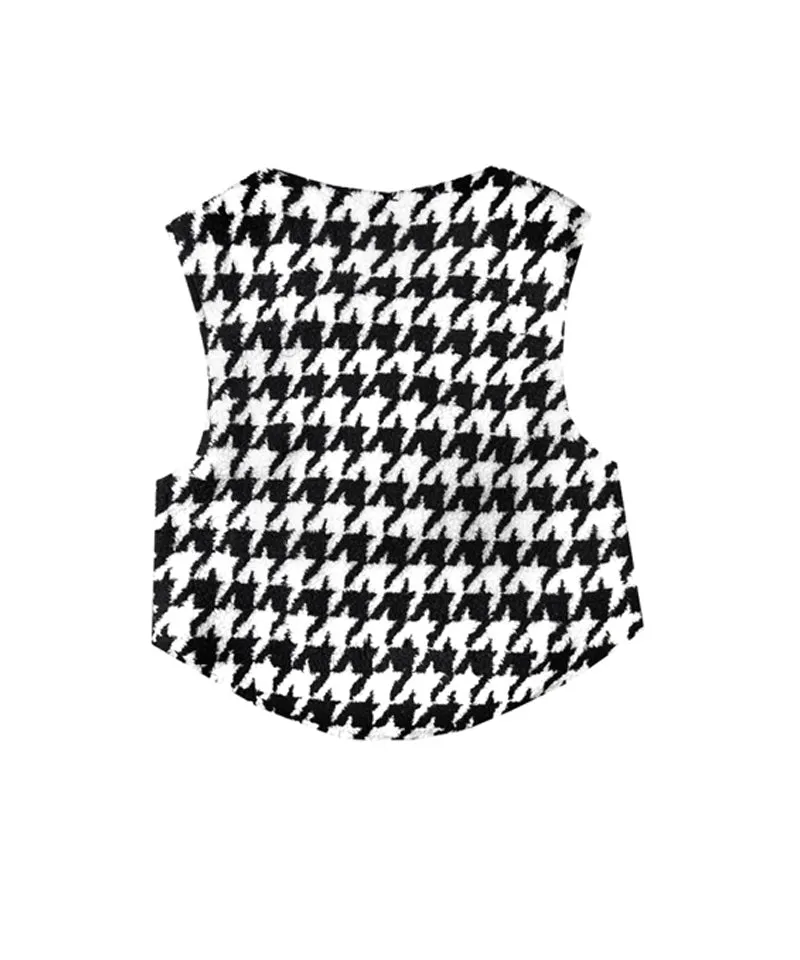 BENECIA 12 Fleece Houndstooth Vest  - Black