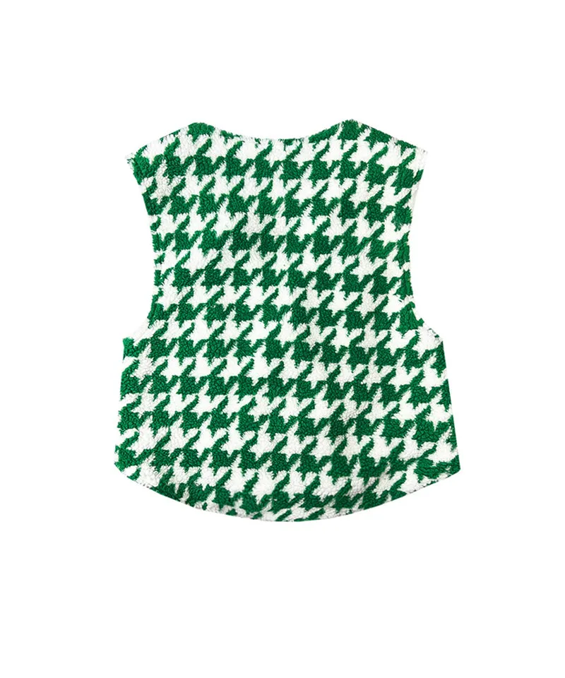 BENECIA 12 Fleece Houndstooth Vest  - Green