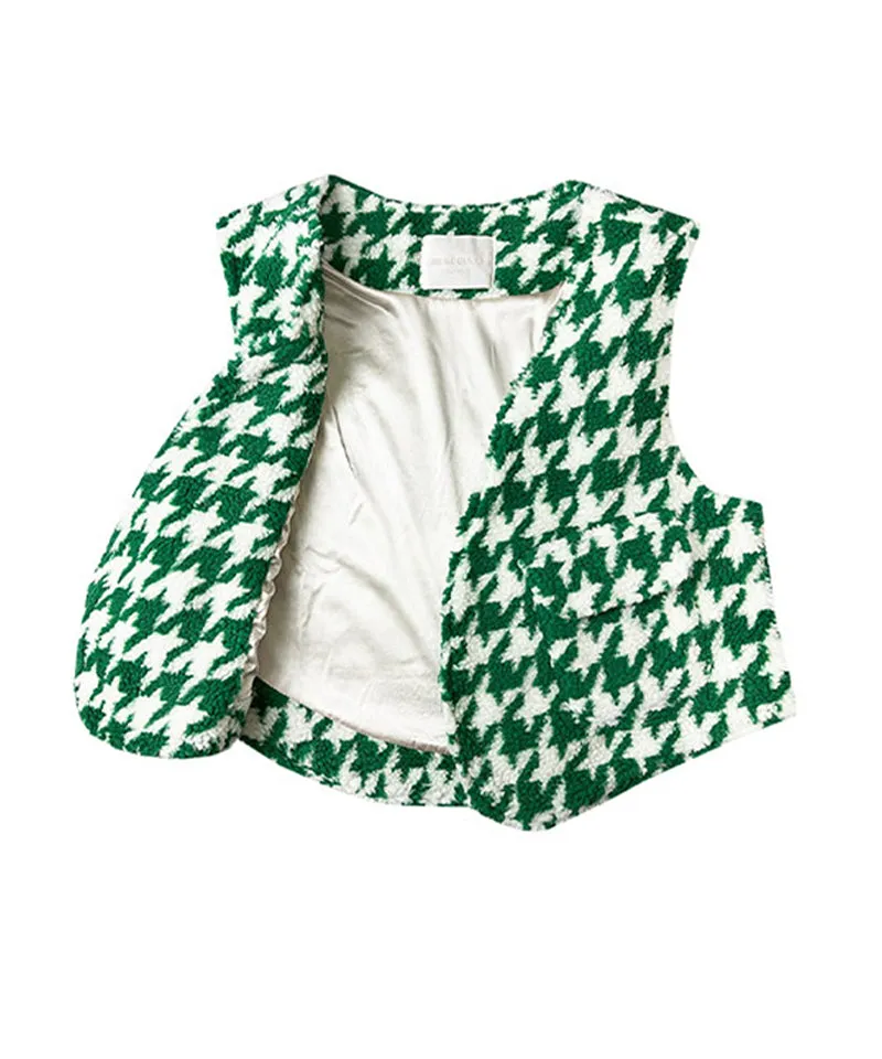 BENECIA 12 Fleece Houndstooth Vest  - Green