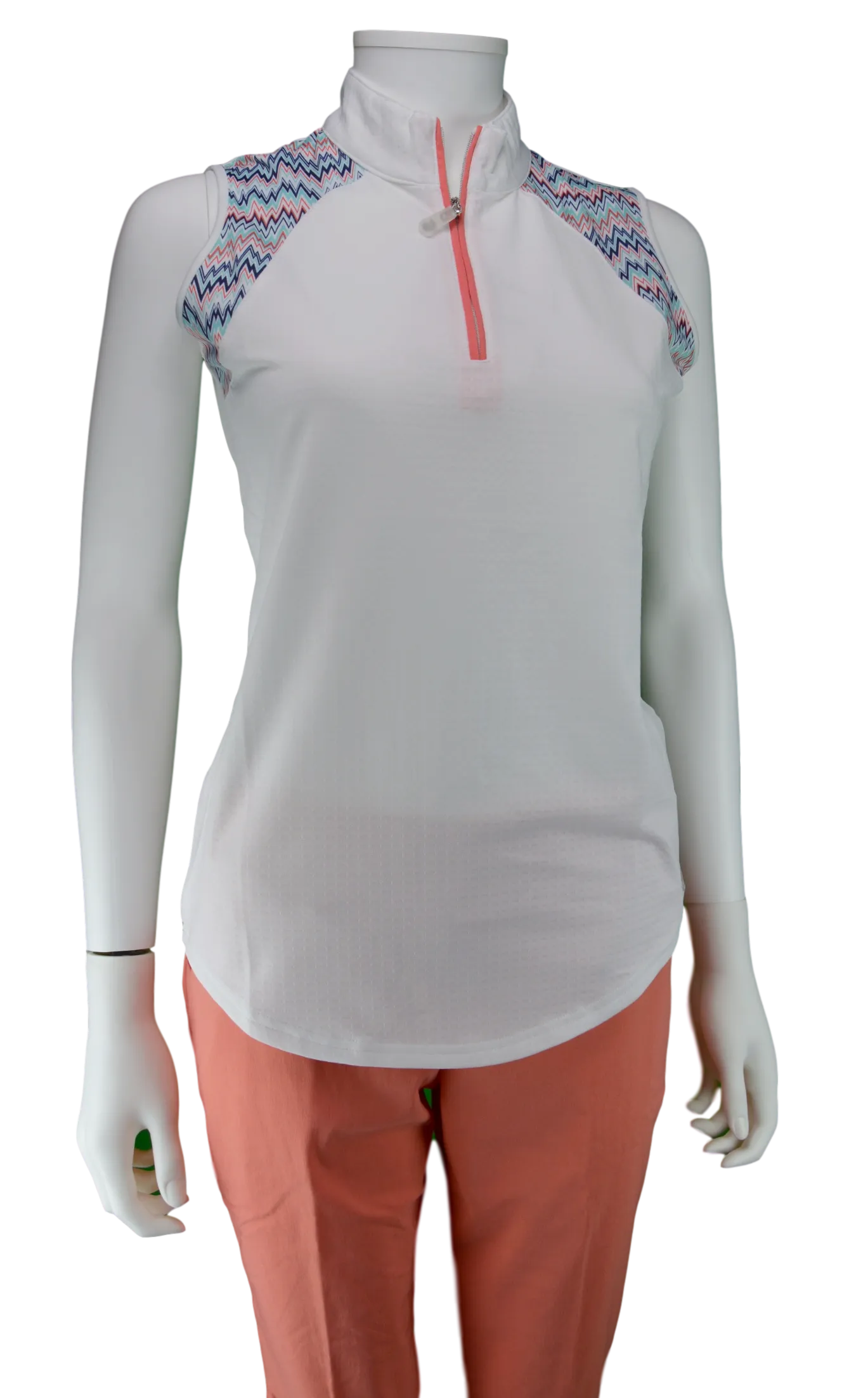 Bette & Court Trace Sleeveless Print Polo - White Mischa Print | SPF 50
