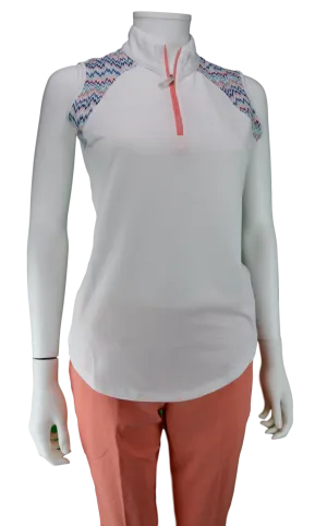 Bette & Court Trace Sleeveless Print Polo - White Mischa Print | SPF 50