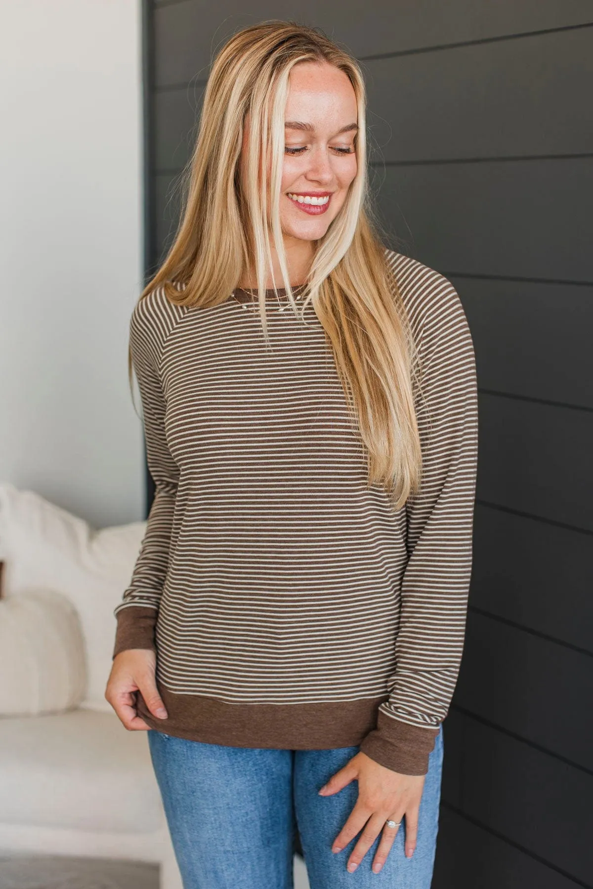 Better Than Yesterday Striped Top- Brown