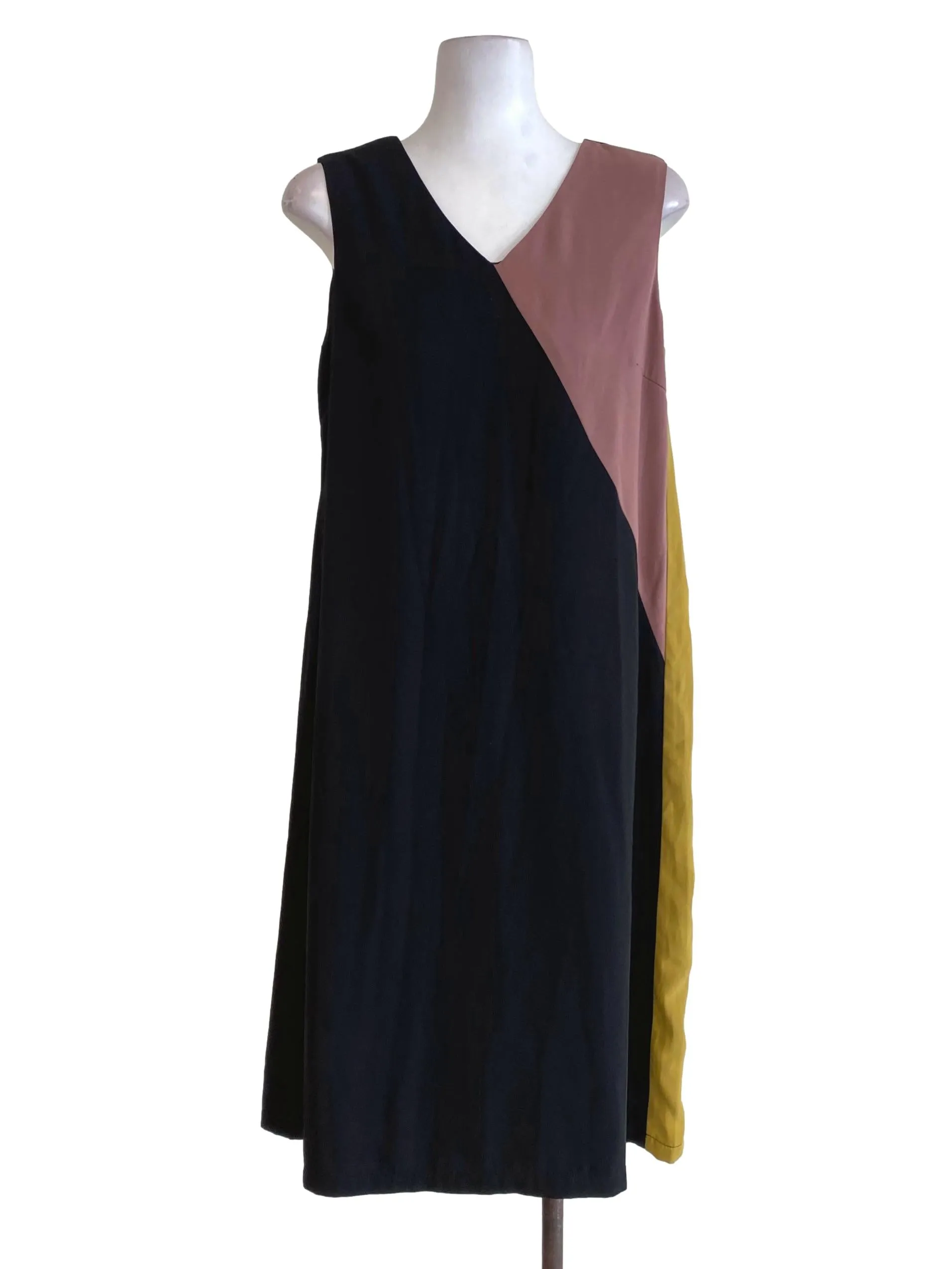 Black Pink Yellow Diagonal Shift Dress