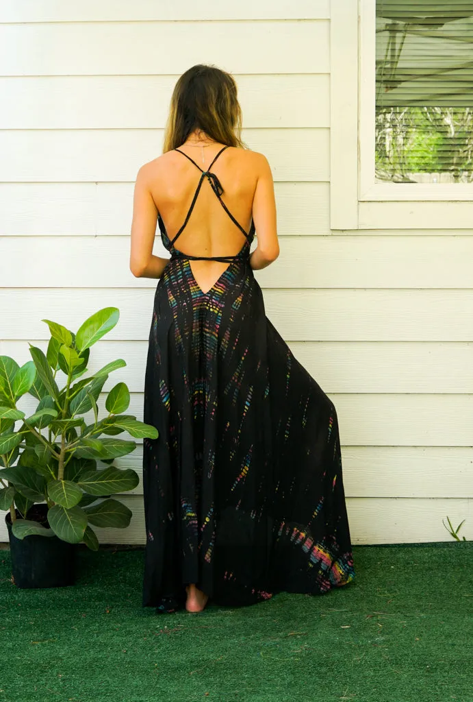 Black Rainbow Hand Dyed Boho Maxi Dress