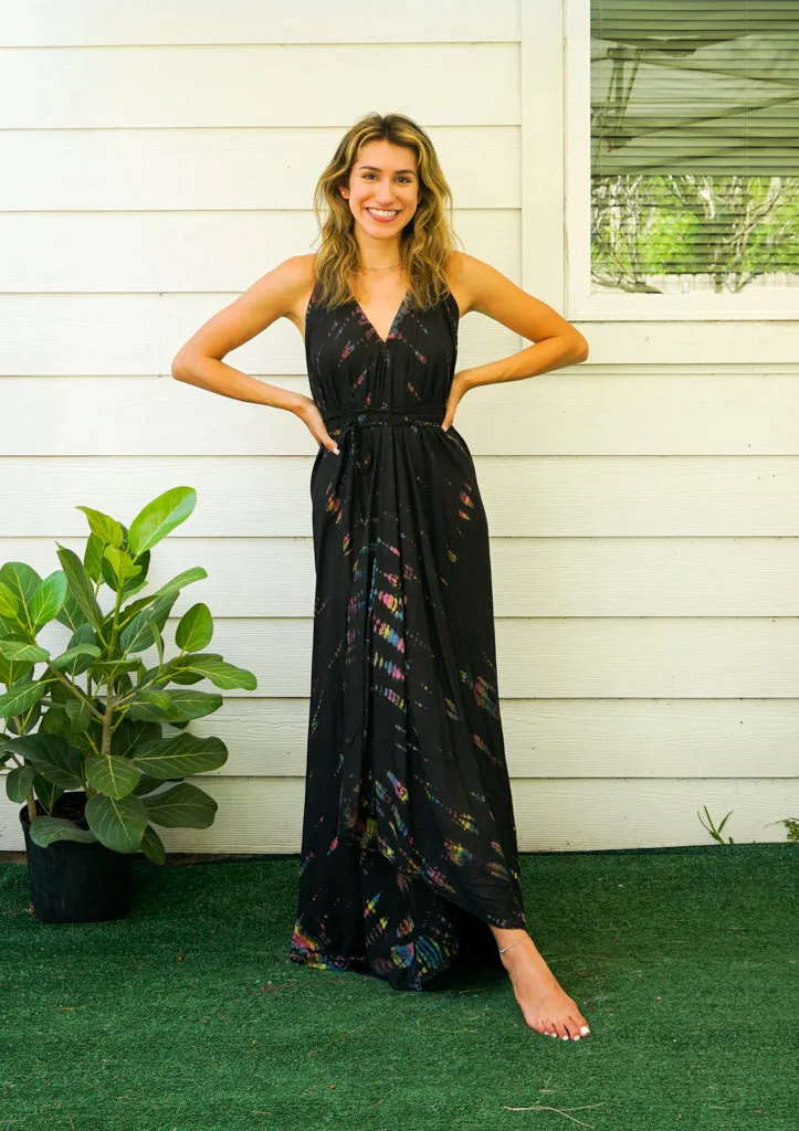 Black Rainbow Hand Dyed Boho Maxi Dress