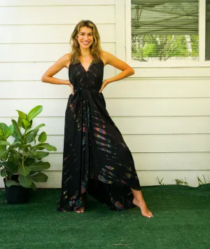 Black Rainbow Hand Dyed Boho Maxi Dress