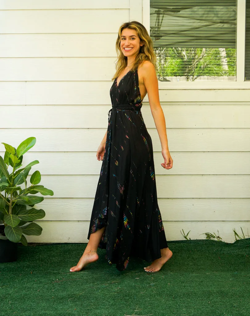 Black Rainbow Hand Dyed Boho Maxi Dress