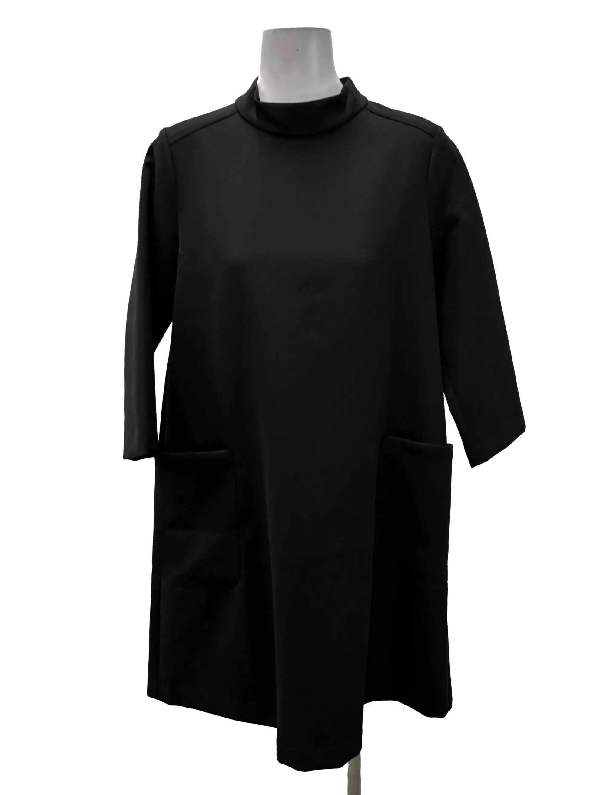 Black Roundneck Mini Block Shift Dress