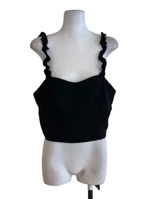 Black Ruffle Strap Top