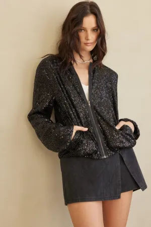 Black Sequins Bomber Jacket