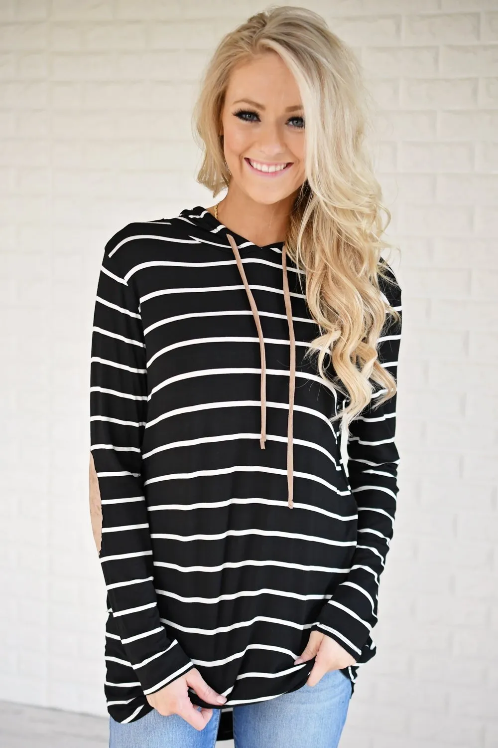 Black Striped Hoodie w/ Elbow Patches
