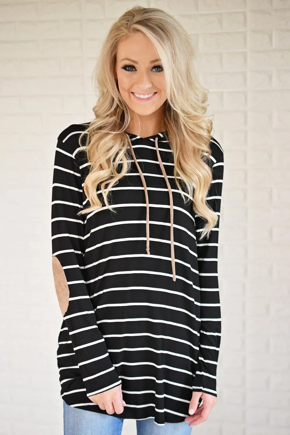 Black Striped Hoodie w/ Elbow Patches