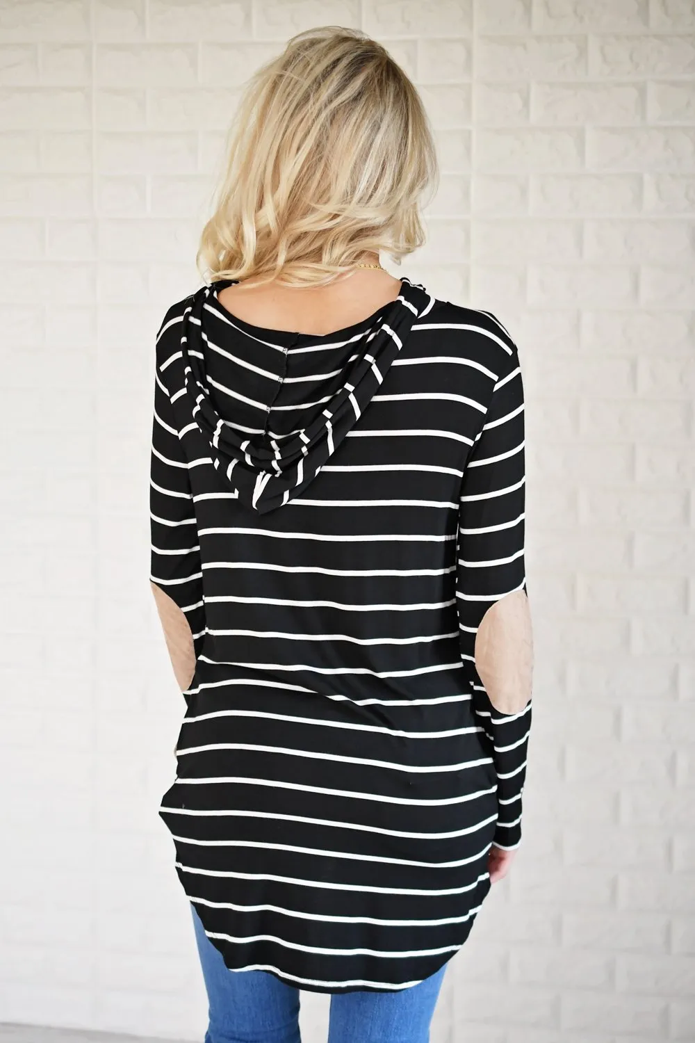 Black Striped Hoodie w/ Elbow Patches