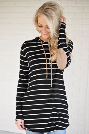 Black Striped Hoodie w/ Elbow Patches