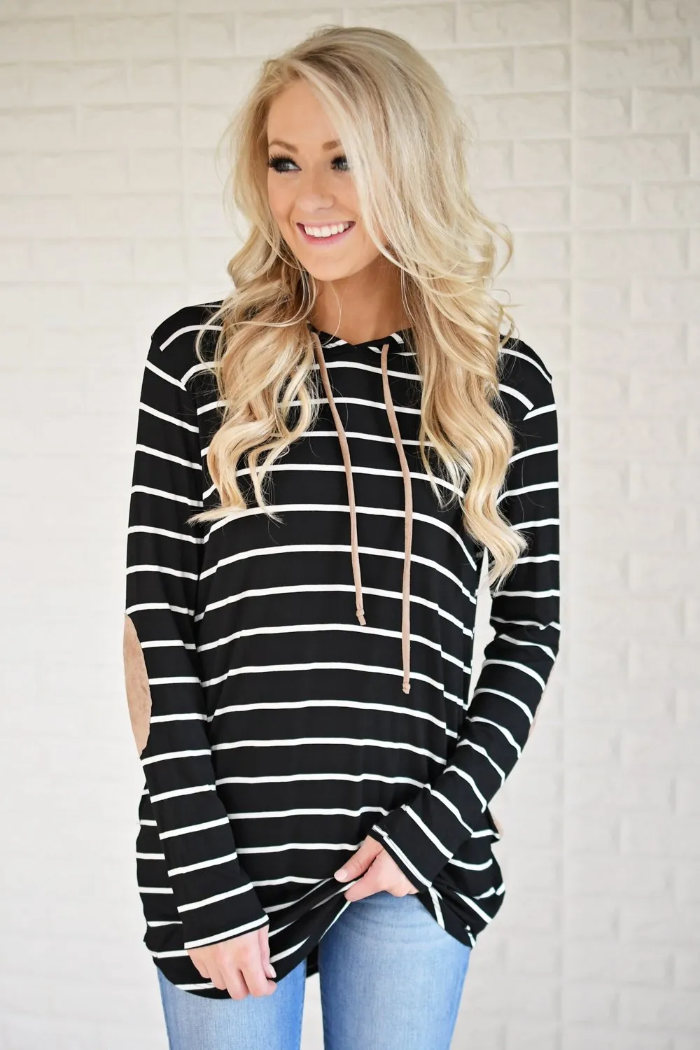Black Striped Hoodie w/ Elbow Patches