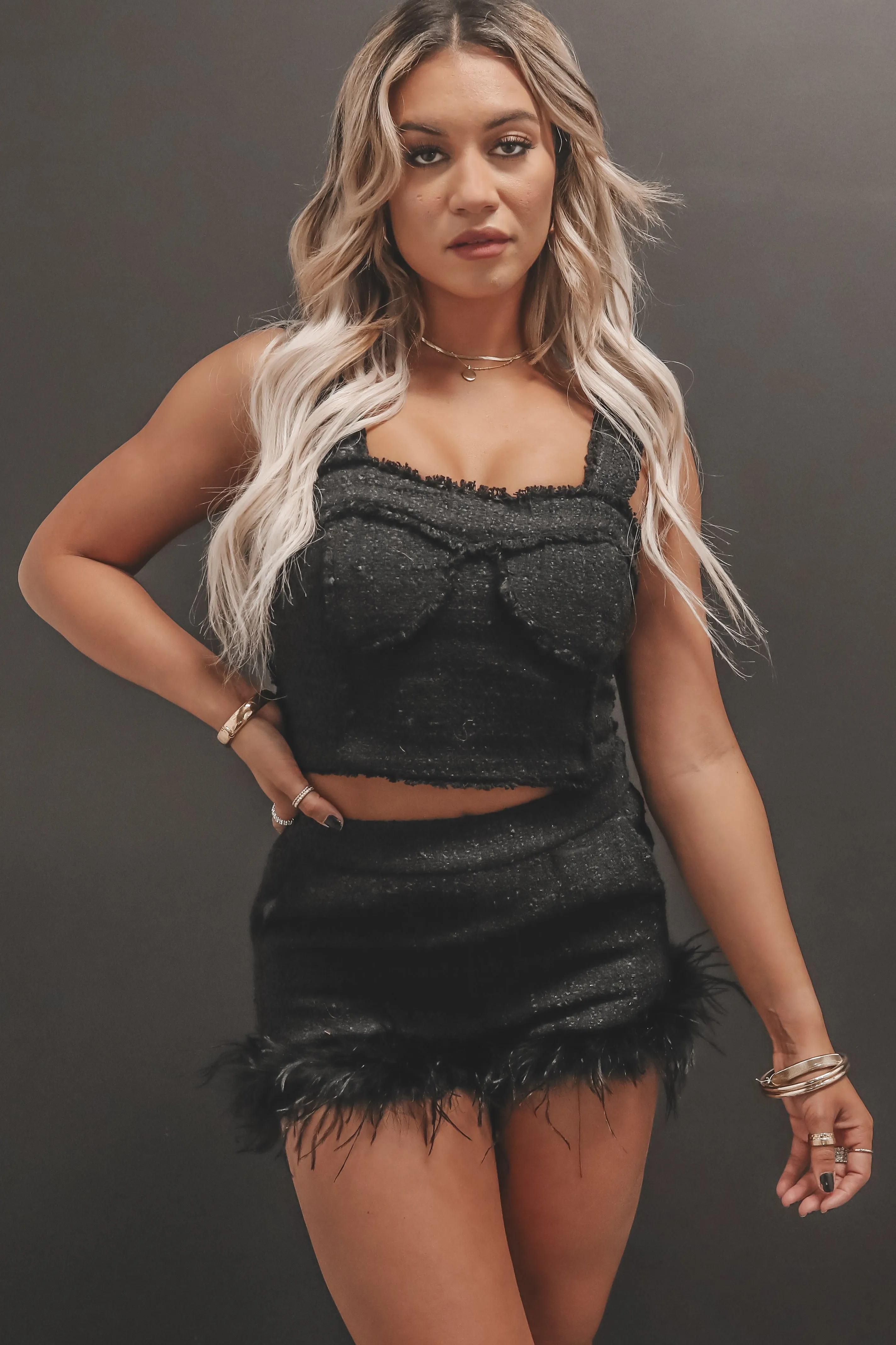 Black Tweed Crop Marci Top