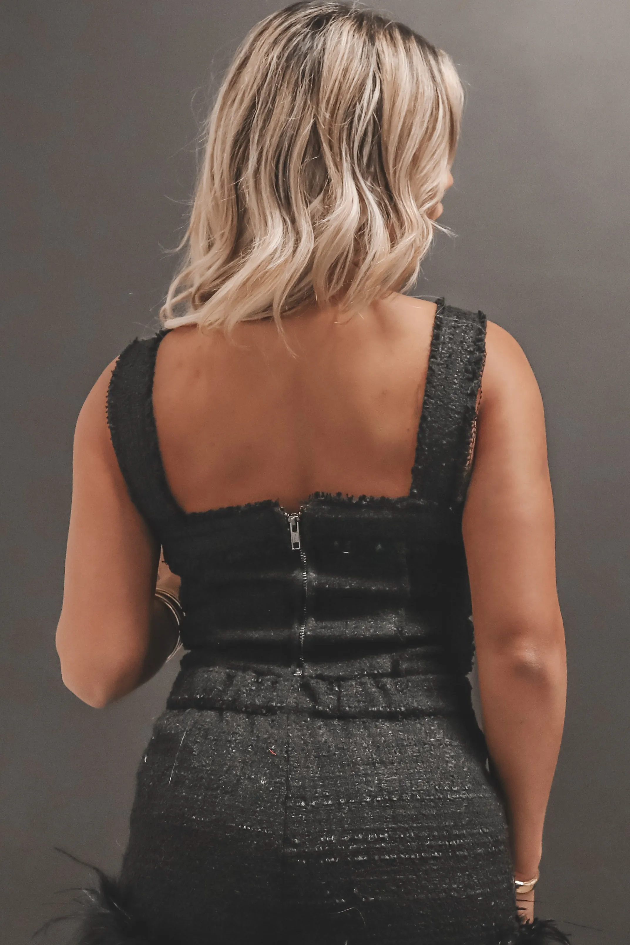 Black Tweed Crop Marci Top