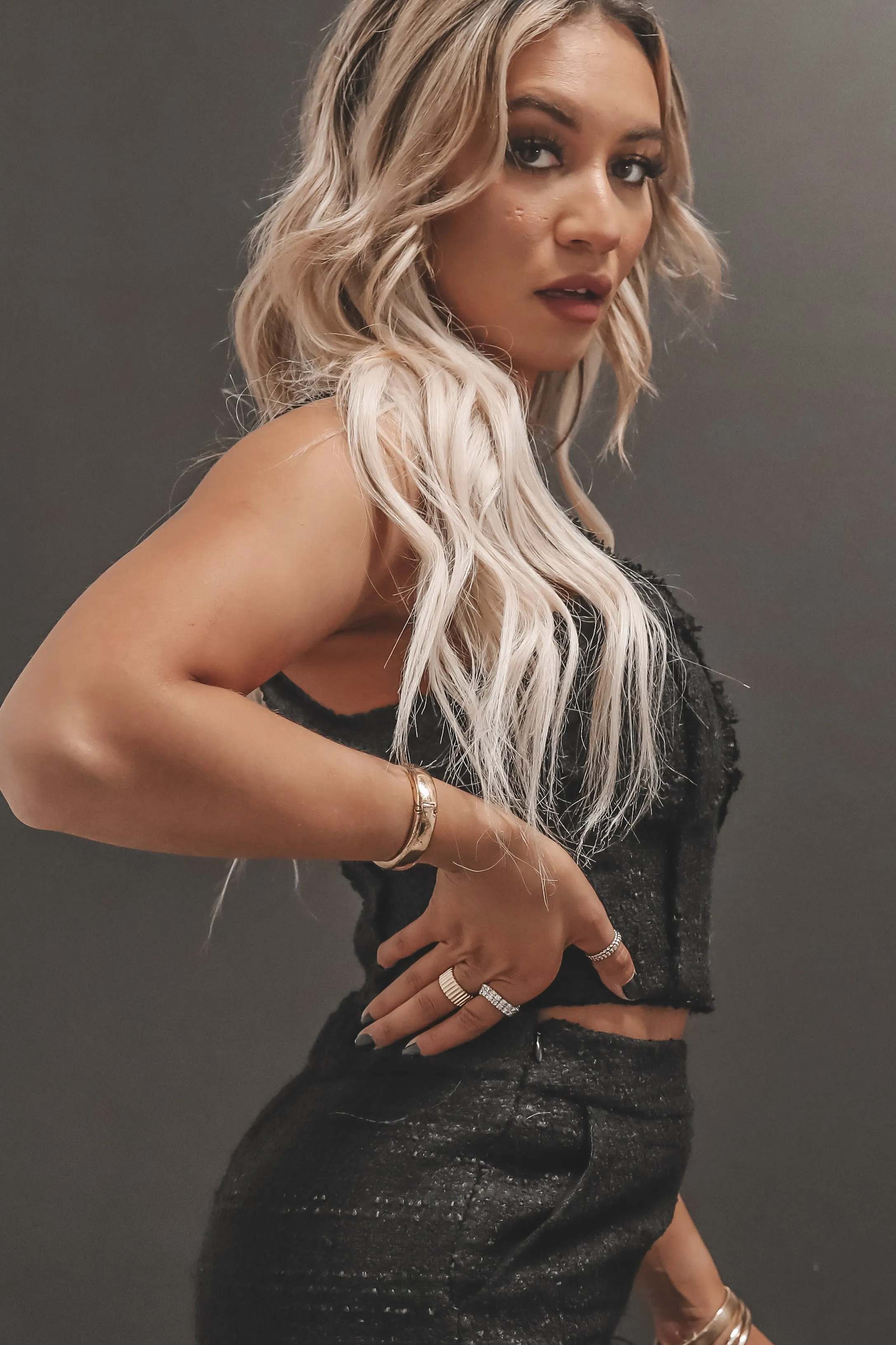 Black Tweed Crop Marci Top