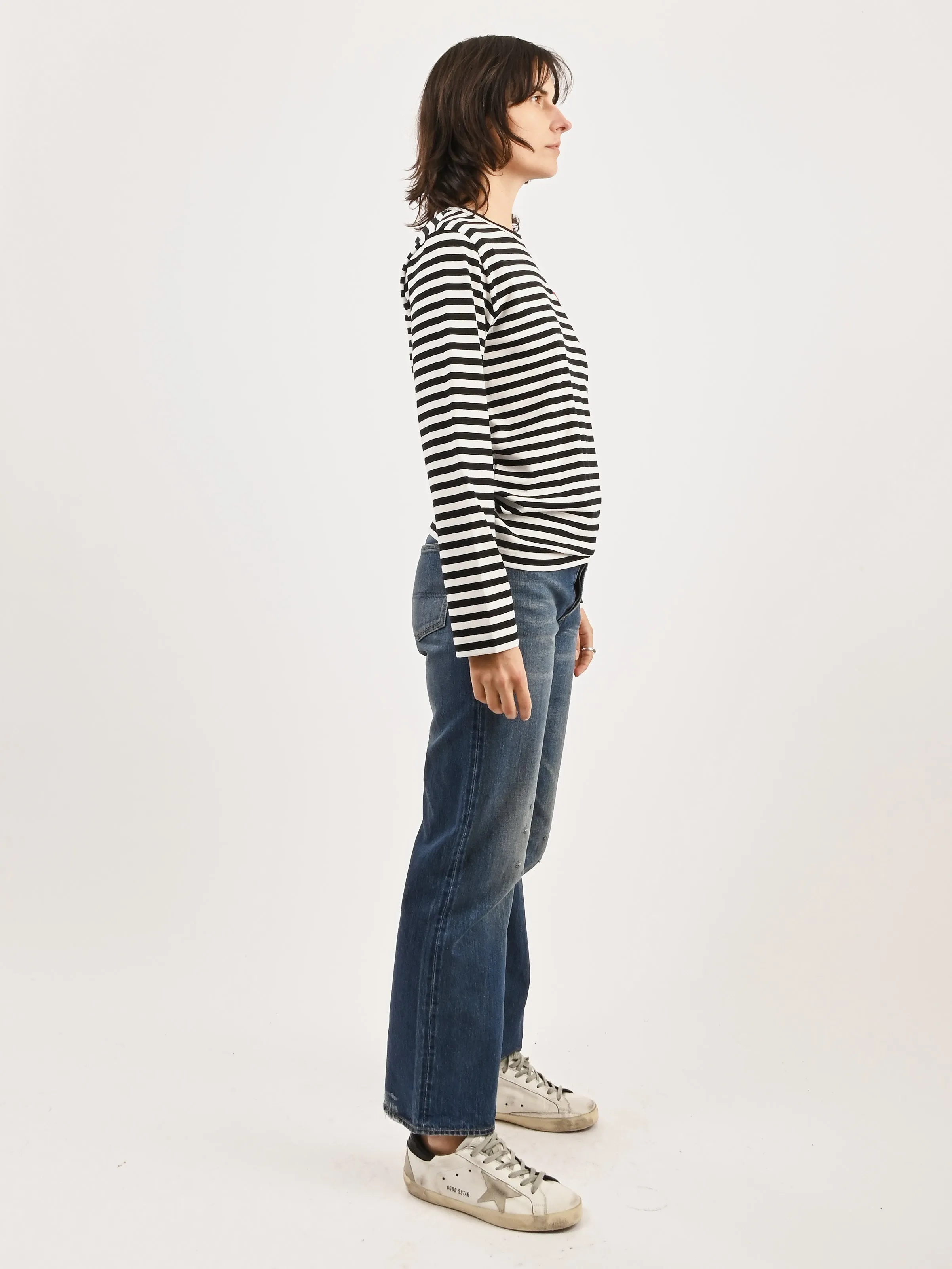 Black/White Red Heart Play Striped T-Shirt