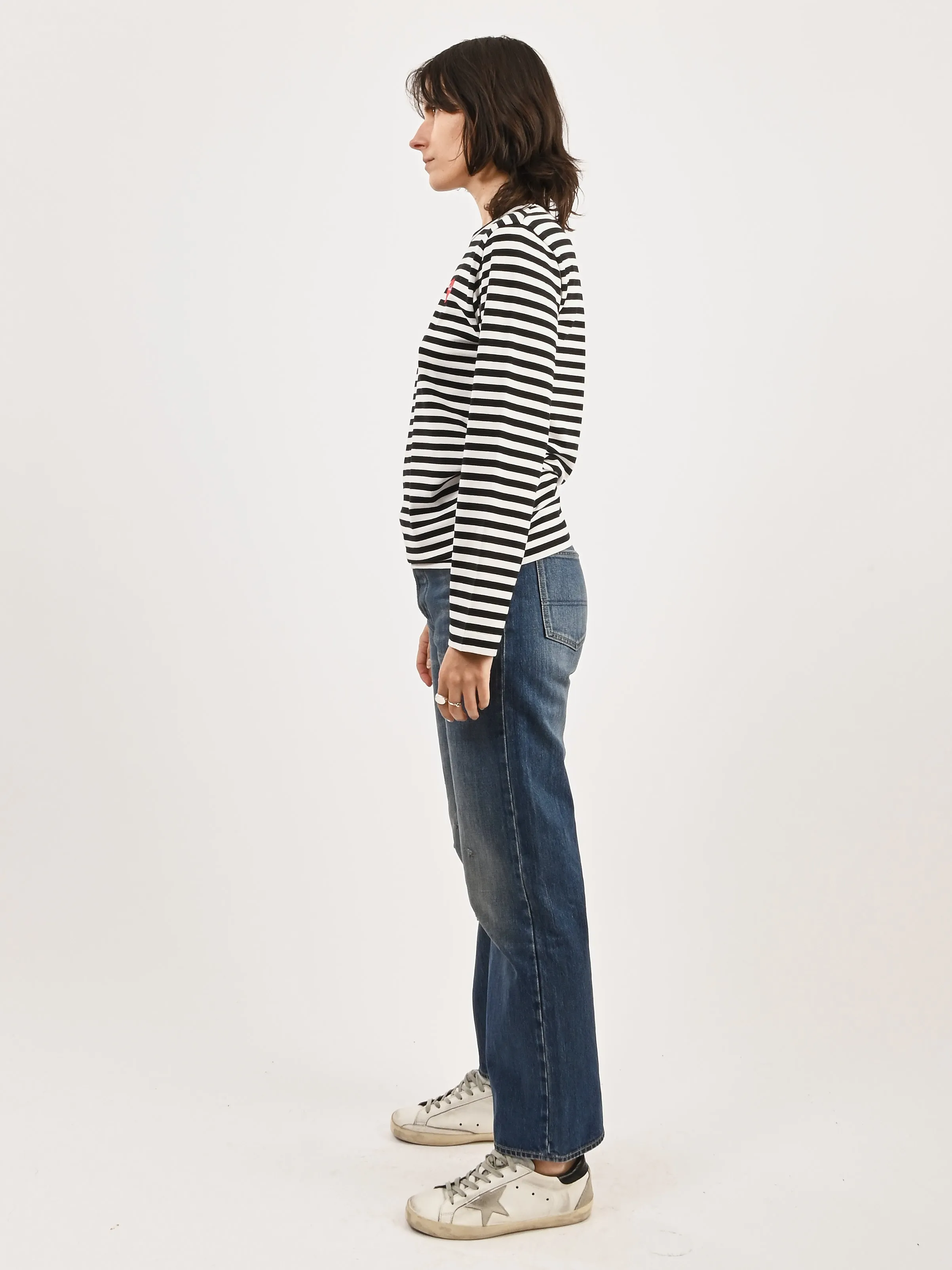 Black/White Red Heart Play Striped T-Shirt